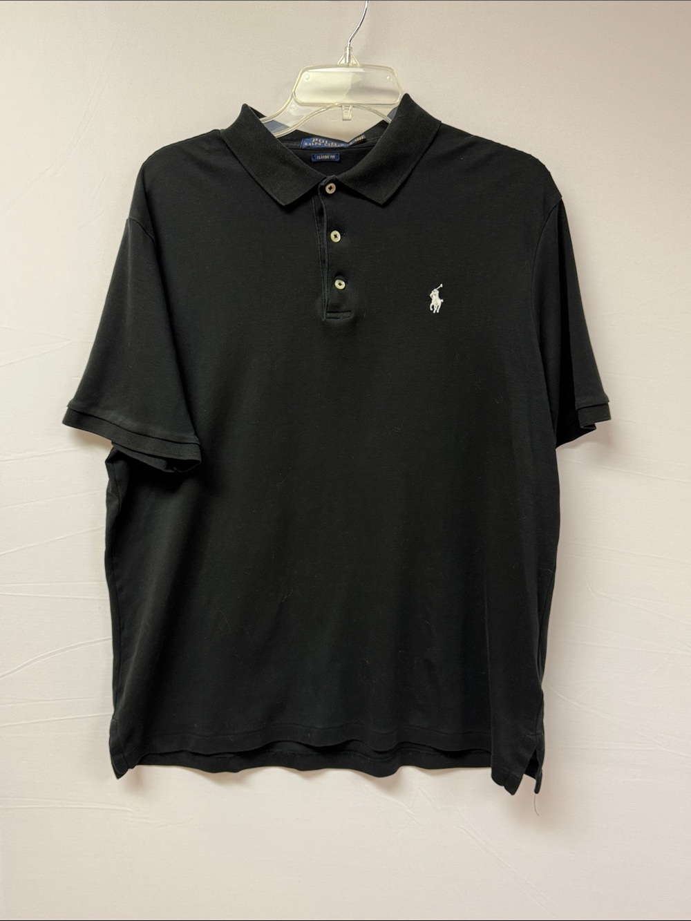 Ralph Lauren Classic Fit Black Polo with White Pony Logo Size Large